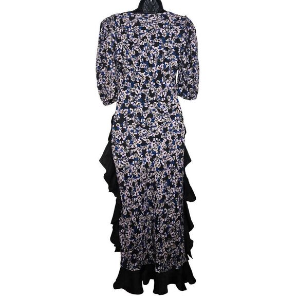 Brogger Dress Ruffle-Trim Floral Size Medium Black Pin Blue - Picture 9 of 12